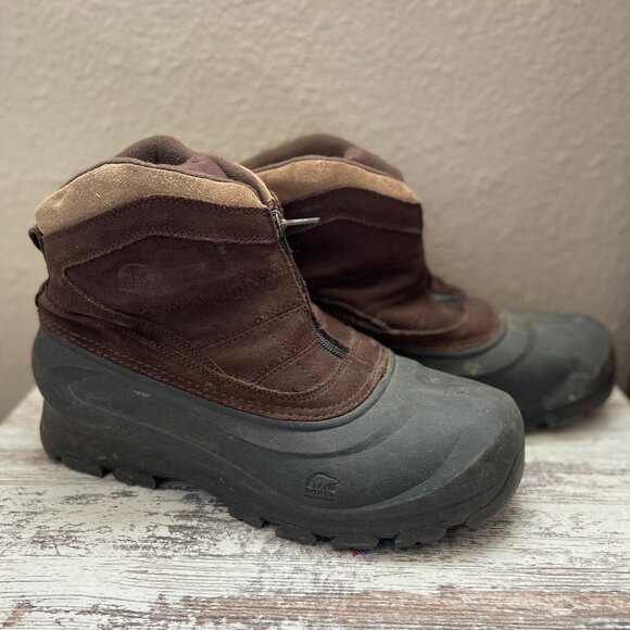 Sorel Men's Leather Thinsulate Coldpac Brown & Black Boots w/ Zip Size 9 - Picture 1 of 7